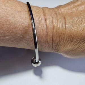 Vintage Silver Tone Smooth Torc Chunky Bangle Cuff Bracelet 6.75"